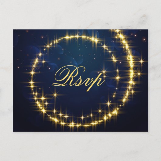 Gouden Navy Sparkle Lights RSVP met Maaltijd Keuze Briefkaart (Voorkant)