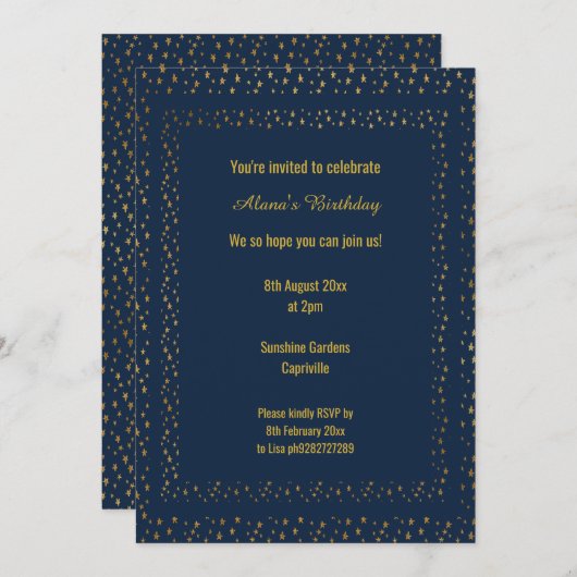 Gouden Navy Ster Patroon Moderne Verjaardag Custom Kaart (Voorkant / Achterkant)