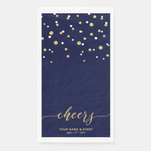 Gouden Navy Stijlvolle Script Confetti Proost Fees Servet