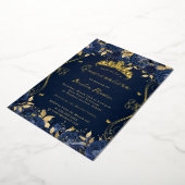 Gouden Navy Swirl Scroll Floral Quinceanera Folie Uitnodiging (Gedraaid)