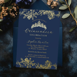 Gouden Navy Vintage Elegante Quinceanera Folie Uitnodiging