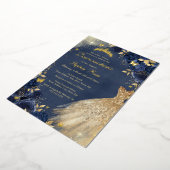 Gouden Navy Vlinder Bloemen Jurk Quinceanera Folie Uitnodiging (Gedraaid)