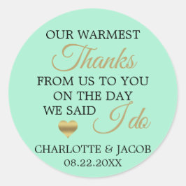 GOUDEN NEO MINT bruiloft hart warmste dank u Ronde Sticker