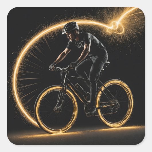 Gouden Neon Fiets Vierkante Sticker (Voorkant)
