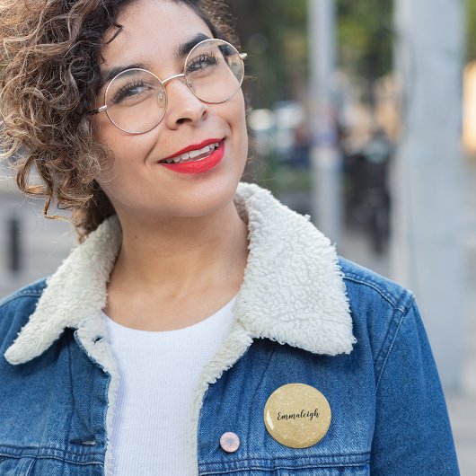 Gouden nep glinsterende monogramnaam ronde button 5,7 cm