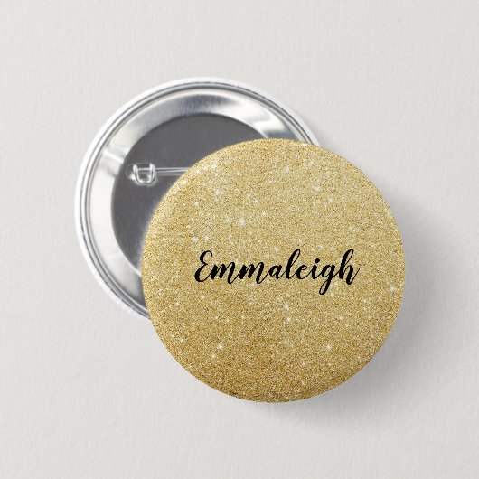 Gouden nep glinsterende monogramnaam ronde button 5,7 cm (Voorkant /achterkant)