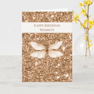 Gouden Nep Glitter Witte Libelle Verjaardag Kaart