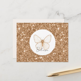 Gouden Nep Glitter Witte Vlinder   Briefkaart