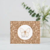 Gouden Nep Glitter Witte Vlinder Briefkaart (Staand voorkant)