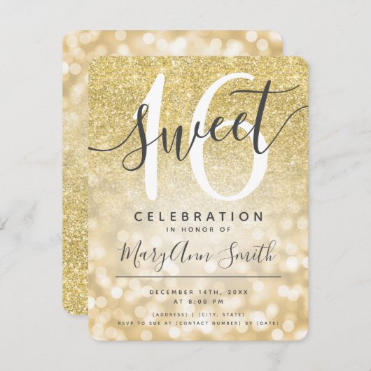 Gouden nep glitters glamour lichten Sweet 16th  Kaart (Voorkant / Achterkant)