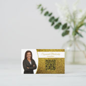 Gouden Nep Glitters, Professioneel Foto & QR Code Visitekaartje (Staand voorkant)