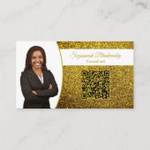 Gouden Nep Glitters, Professioneel Foto & QR Code Visitekaartje (Voorkant)