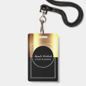 Gouden nep-metallic op zwarte Event Planner naam Badge (Voorzijde met lanyard)