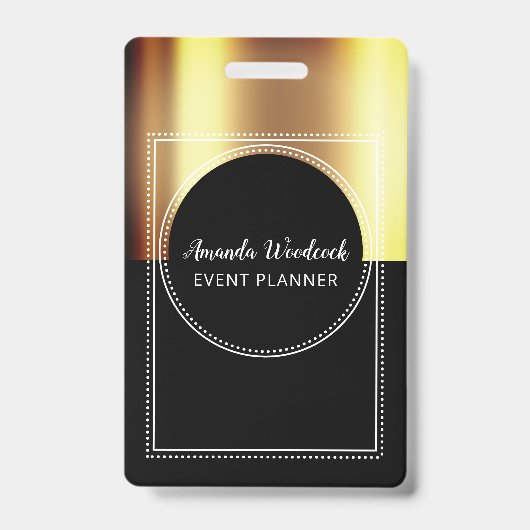 Gouden nep-metallic op zwarte Event Planner naam Badge (Voorzijde)