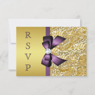 Gouden nepdiamanten paarse strik RSVP Kaartje