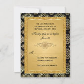 Gouden nepschittering, damast krul RSVP kaart (Voorkant)