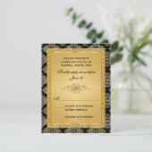Gouden nepschittering, damast scroll RSVP kaart (Staand voorkant)