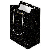 Gouden nepschittering en glitters medium cadeauzakje (Voorkant Gekanteld)