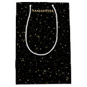 Gouden nepschittering en glitters medium cadeauzakje (Voorkant)