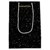 Gouden nepschittering en glitters medium cadeauzakje (Achterkant)