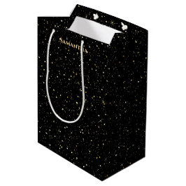 Gouden nepschittering en glitters medium cadeauzakje