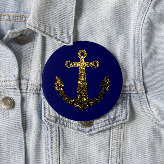 Gouden nepschittering glitters Anker marineblauw Ronde Button 4,0 Cm (In situ)