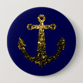 Gouden nepschittering glitters Anker marineblauw Ronde Button 4,0 Cm (Voorkant)