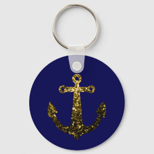 Gouden nepschittering glitters Anker marineblauw Sleutelhanger