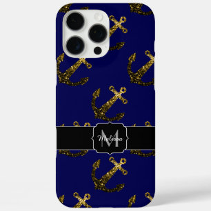 Gouden nepschittertjes Ankerpatroon marineblauw Mo iPhone 16 Pro Max Hoesje