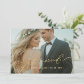 Gouden Net Getrouwd Huwelijksfotokaart Aankondiging (Staand voorkant)