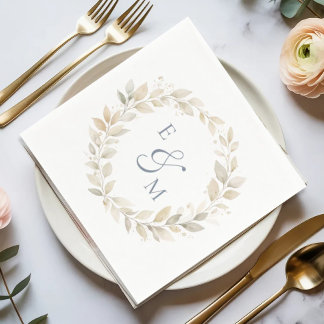 Gouden neutrale krans monogram trouw servet