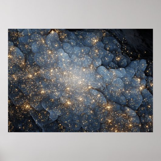 Gouden Nevel Vonkelt Middennachtblauw Kosmos Poster (Voorkant)