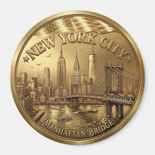 Gouden New York City Manhattan Bridge Souvenir Mag Magneet