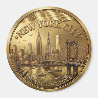 Gouden New York City Manhattan Bridge Souvenir Mag Magneet