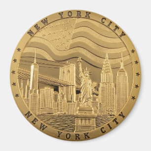Gouden New York City Silhouette Souvenir Magneet