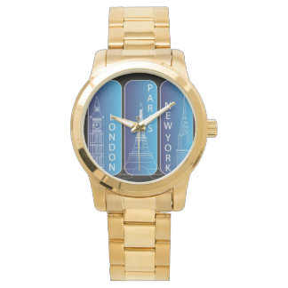 Gouden "New York, Parijs, Londen" Dames Horloge
