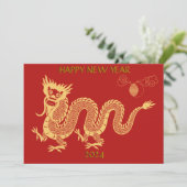 Gouden Nieuwjaar Dragon 2024 Chinees Feestdagenkaart (Staand voorkant)