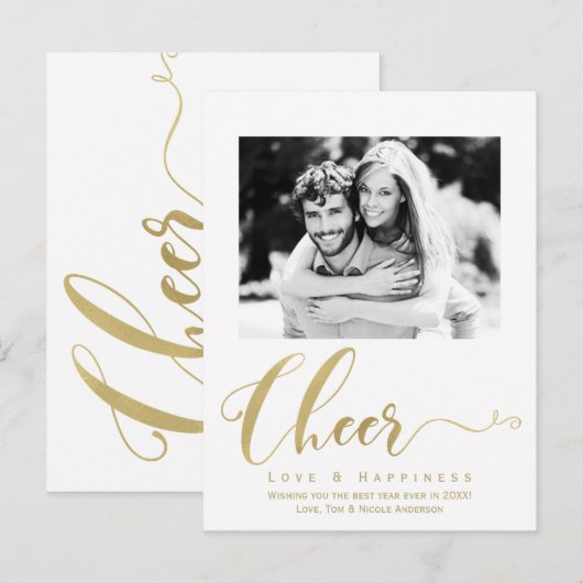 Gouden Nieuwjaars Kerst Foto Uitnodiging (Voorkant / Achterkant)