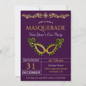 Gouden Nieuwjaarsavond Masquerade Party uitnodigin Kaart (Voorkant)