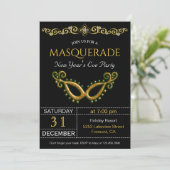 Gouden Nieuwjaarsavond Masquerade Party uitnodigin Kaart (Staand voorkant)