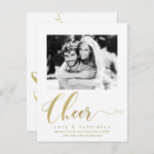 Gouden Nieuwjaarsfeest Kerst Foto Uitnodiging (Voorkant / Achterkant)