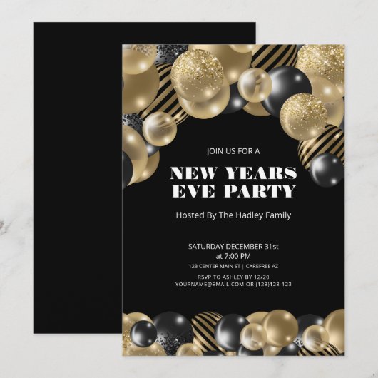 Gouden Nieuwjaarsuitnodiging Modern Kaart (Voorkant / Achterkant)