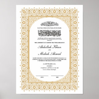 Gouden Nikkah-certificaat voor islamitische bruilo Poster