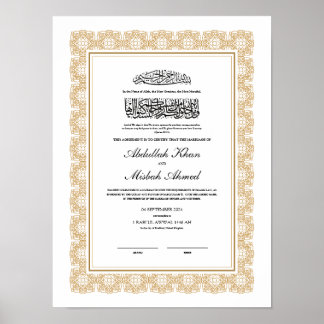 Gouden Nikkah-certificaat voor islamitische bruilo Poster