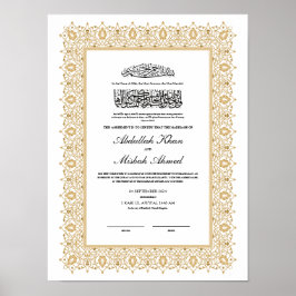 Gouden Nikkah-certificaat voor islamitische bruilo Poster