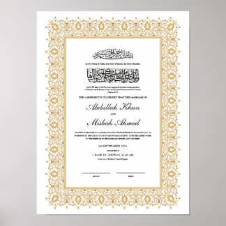 Gouden Nikkah-certificaat voor islamitische bruilo Poster