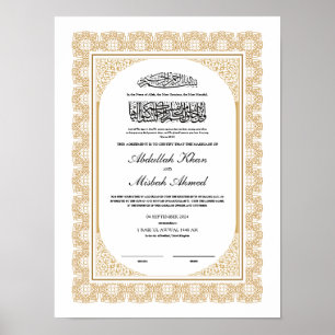 Gouden Nikkah-certificaat voor islamitische bruilo Poster