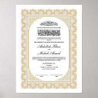 Gouden Nikkah-certificaat voor islamitische bruilo Poster
