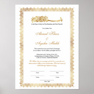 Gouden Nikkah-certificaat voor moslim islamitisch Poster