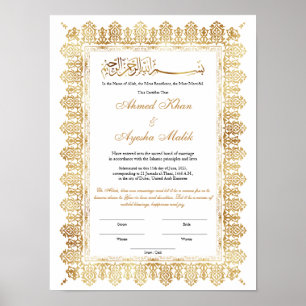 Gouden Nikkah-certificaat voor moslim islamitische Poster